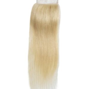 A blonde hair piece is shown with no closure.